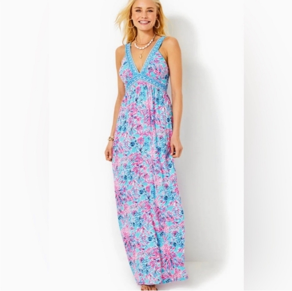 Lilly Pulitzer Serena V-Neck Maxi- Celestial Blue Seek & See 10 NWT - Picture 1 of 12